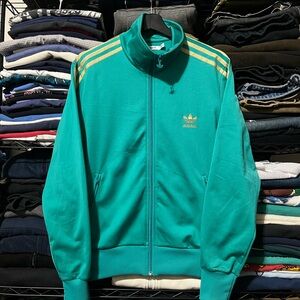 Vintage Adidas Teal Jacket with Gold Accents